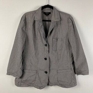 Talbots Shirt Jacket Blazer Womens 18 Black White Plaid Pockets 3/4 Sleeves